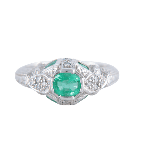 Bague 53 Bague style Art Déco Emeraudes Diamants 58 Facettes 1