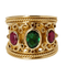 Bague 53 Bague jonc ruban en or jaune rubis et pierre verte 58 Facettes 32035