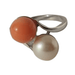 Ring Ring Toi et Moi vintage white gold coral pearl 58 Facettes