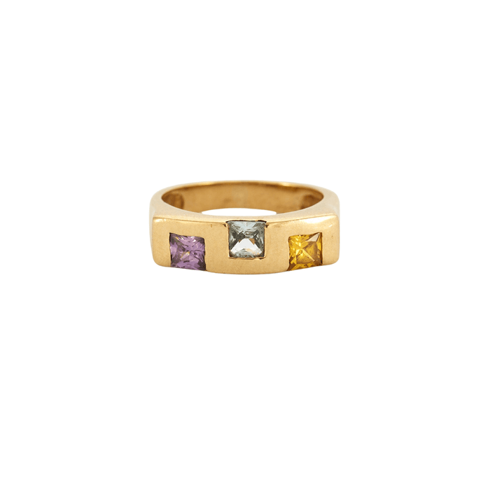 Bague 54 Bague bandeau Or jaune Améthyste Citrine Aigue-marine 58 Facettes 240041