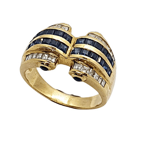 Bague BAGUE CONTEMPORAINE DE STYLE CHEVALIER En Or 18 Kts avec DIAMANTS ET SAPHIRS 58 Facettes Q232A (701)