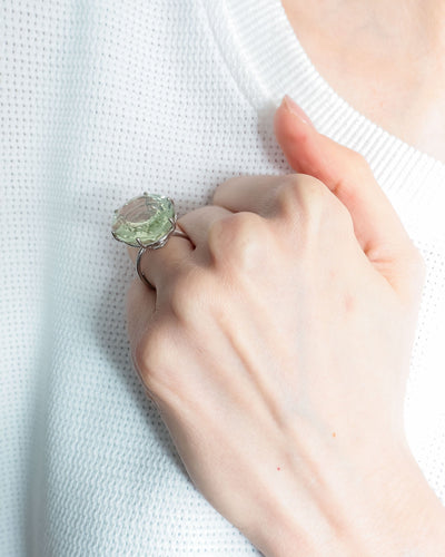 Bague Bague Or Blanc Prasiolite 58 Facettes