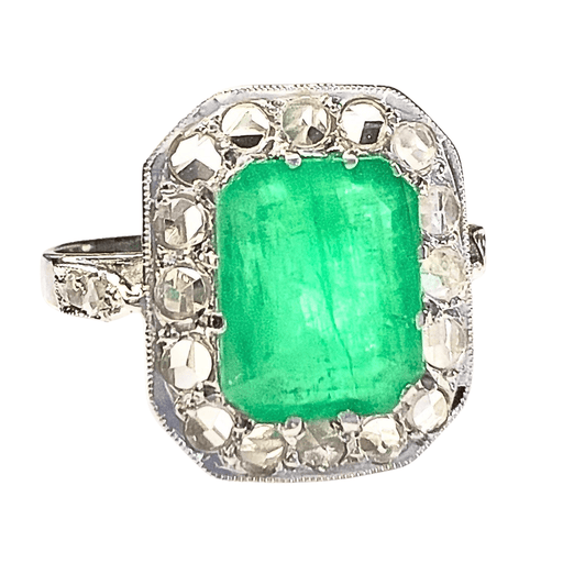 Ring 55.5 ART DECO RING 1930-1935 in GOLD with DIAMONDS and EMERALD 58 Facettes Q989A