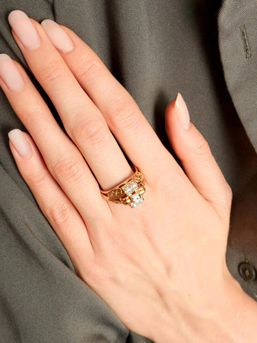 Bague 57.5 Bague " Dôme " Or Rose Platine Diamants 58 Facettes