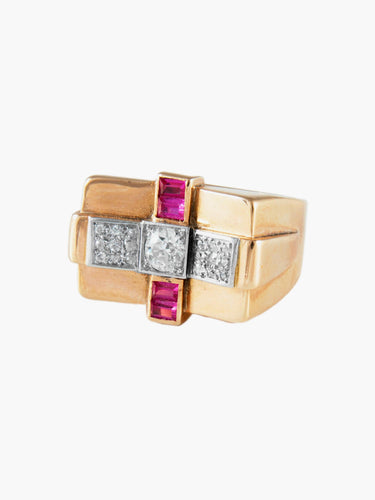 Bague Bague Tank Or Rose Diamants vers 1940 58 Facettes