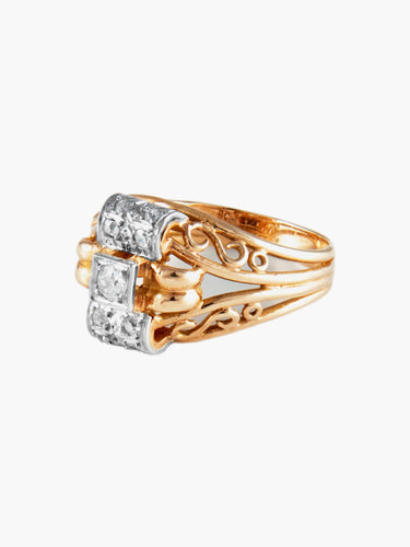 Bague 57.5 Bague " Dôme " Or Rose Platine Diamants 58 Facettes