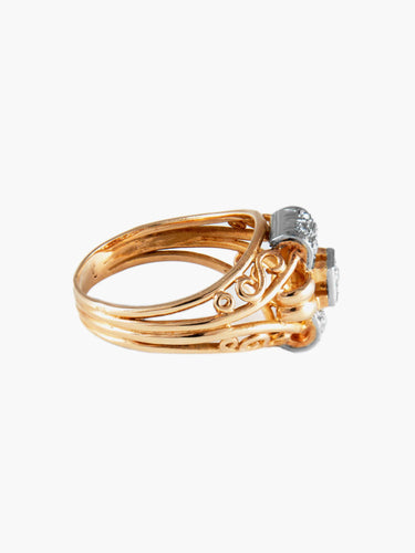 Bague 57.5 Bague " Dôme " Or Rose Platine Diamants 58 Facettes