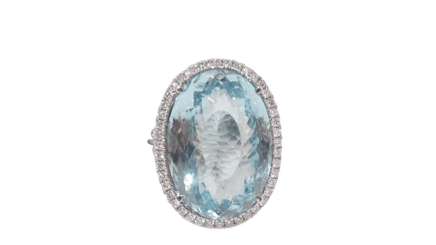 Bague Bague entourage or blanc aigue-marine diamants 58 Facettes 31615