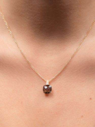 Collier COLLIER PENDENTIF OR & QUARTZ FUME 58 Facettes 130014