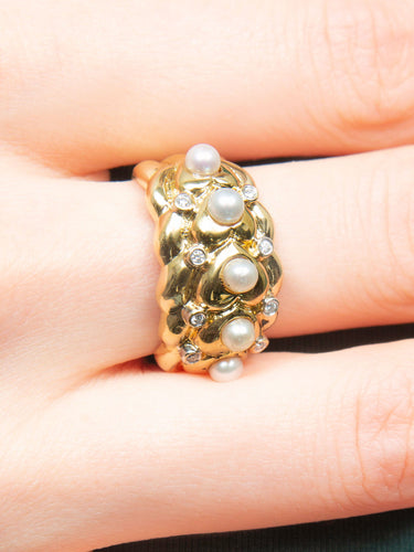 Bague BAGUE MODERNE OR, PERLES ET DIAMANTS 58 Facettes 160026