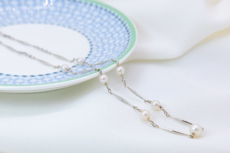 Collier Collier chaîne en or blanc, perles 58 Facettes 345