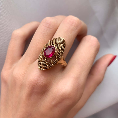 Bague 58 Bague Marquise pierre rouge 58 Facettes 74