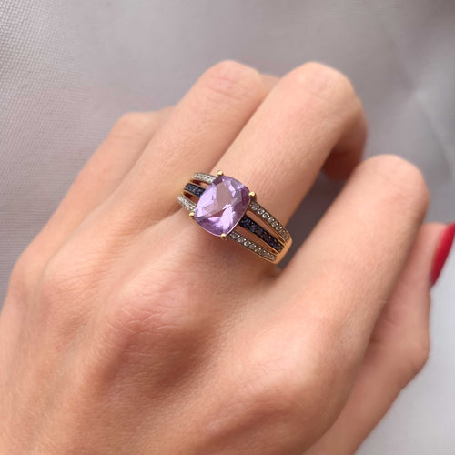 Bague 56 Bague Améthyste Saphirs Diamants 58 Facettes JE81