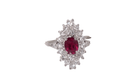 Ring Marquise platinum oval ruby ​​and diamond ring 58 Facettes 31154
