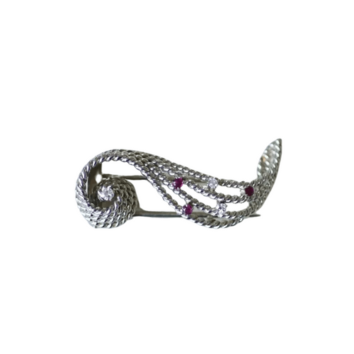 Broche Broche volute Or blanc Diamants Rubis 58 Facettes