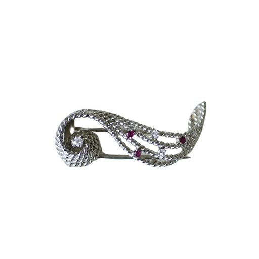 Brooch Volute brooch White gold Diamonds Ruby 58 Facettes