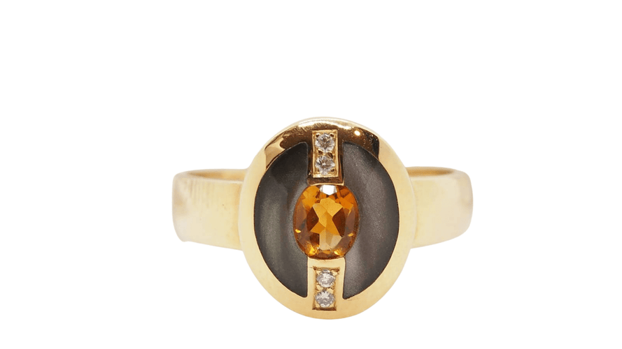Bague 54.5 Bague Clozeau or jaune citrine diamants résine 58 Facettes