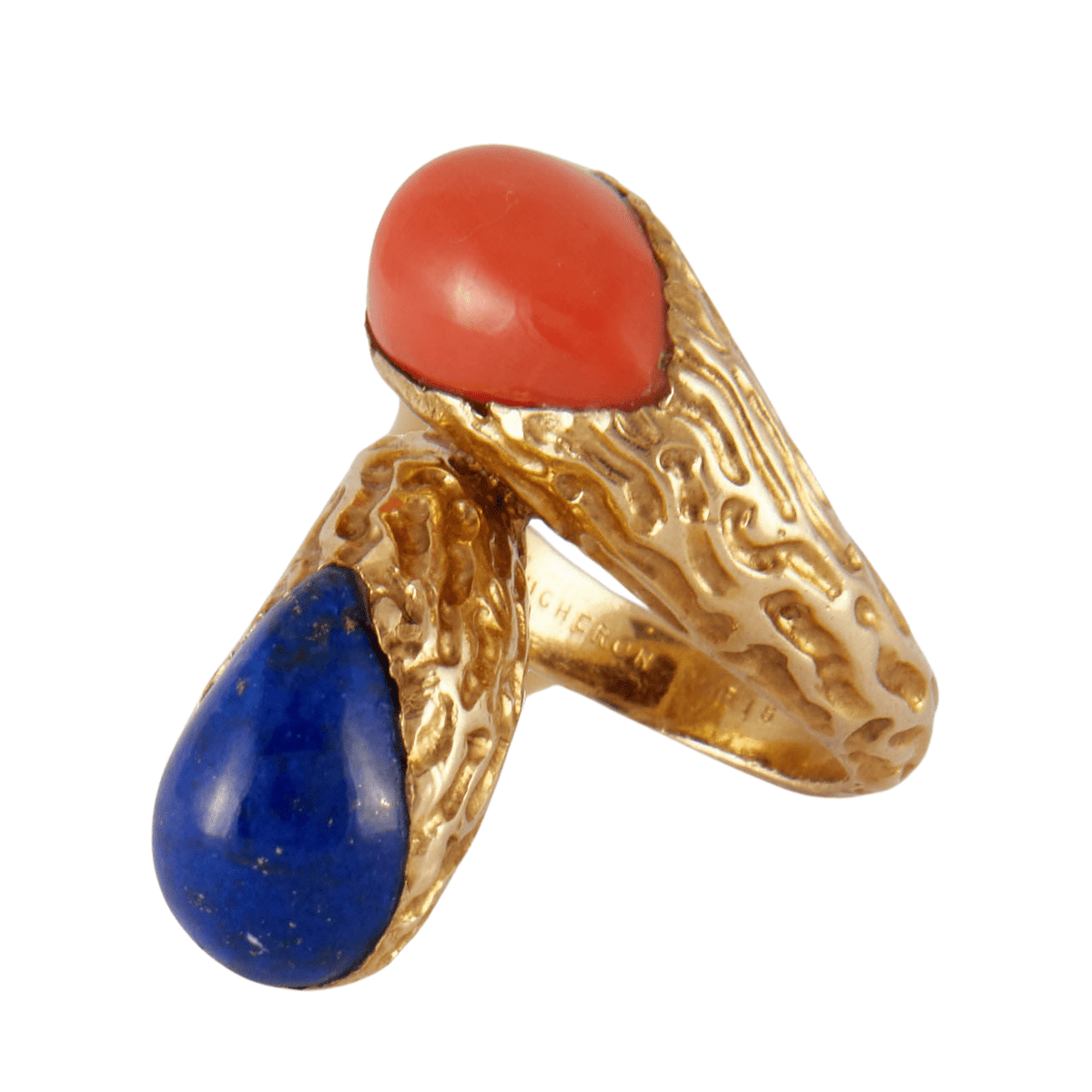 Bague Vintage En Argent Avec Turquoise, Corail Et Lapis-lazuli - Taille 62 - Très Bon état
