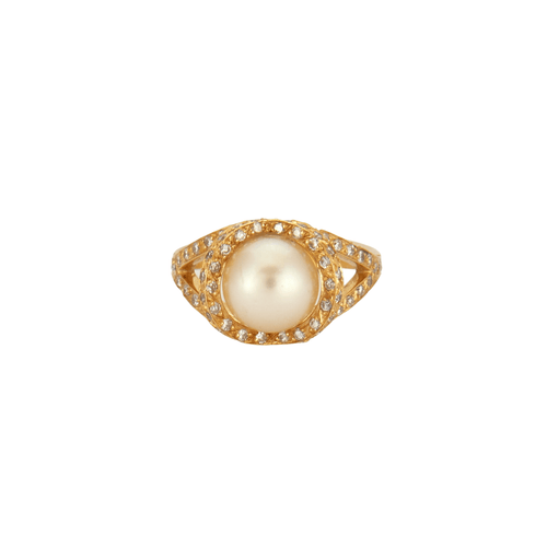 Bague 54 Bague perle, diamants, or jaune 58 Facettes HS20599