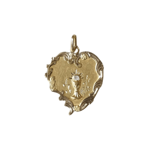 Pendentif Médaille calice et coeur trois ors 58 Facettes