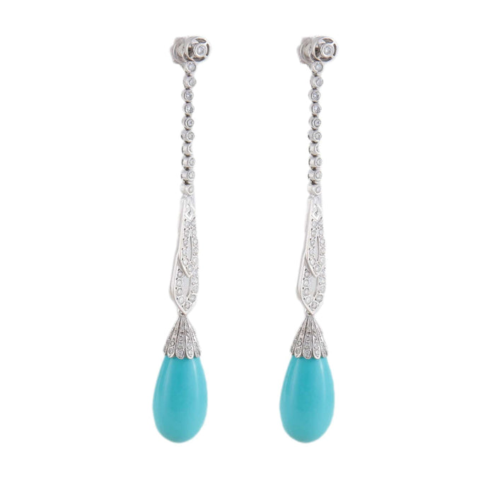 Boucles d'oreilles Pendants d'oreilles style Art Déco Turquoises Diamants 58 Facettes 1