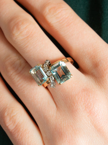 Bague 56 Bague Or, Aigues-Marines et Diamants 58 Facettes