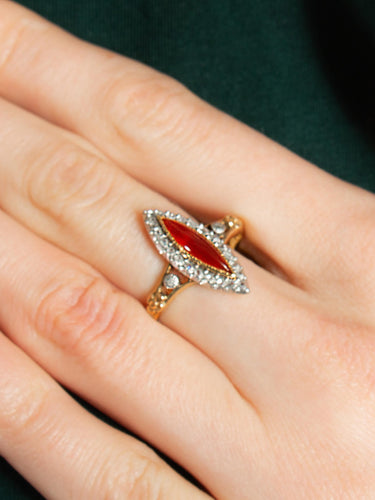 Bague 60 Bague Marquise Cornaline et Diamants 58 Facettes