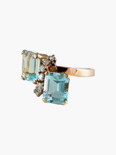 Bague 56 Bague Or, Aigues-Marines et Diamants 58 Facettes