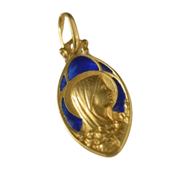 Pendentif Médaille Vierge Marie émail bleu 58 Facettes Ref1894