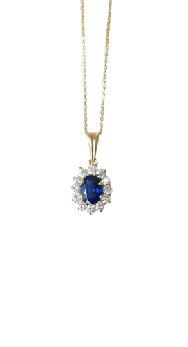 Pendentif Collier pendentif marguerite Or jaune Saphir Diamants 58 Facettes
