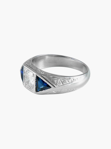 Bague 56 Bague Art Déco Platine Diamant Saphirs 58 Facettes