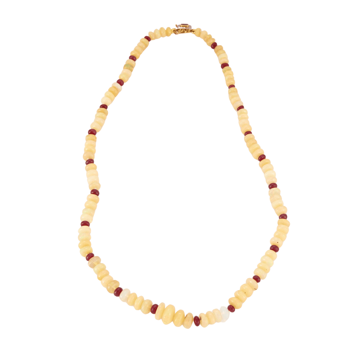 Collier Opales Et Rubis Avec Fermoir En Or Jaune 18k - Bijou D'occasion, état Moyen