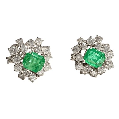 Boucles d'oreilles BOUCLES D'OREILLES EN OR 18 KTS ROSETTE 1950 avec DIAMANTS et ÉMERAUDES 58 Facettes Q945A