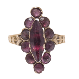 Bague Ancienne Or Rose 18k Grenat Marquise Taille 53 (circa 1880) - Sertis Clos, Style Victorien