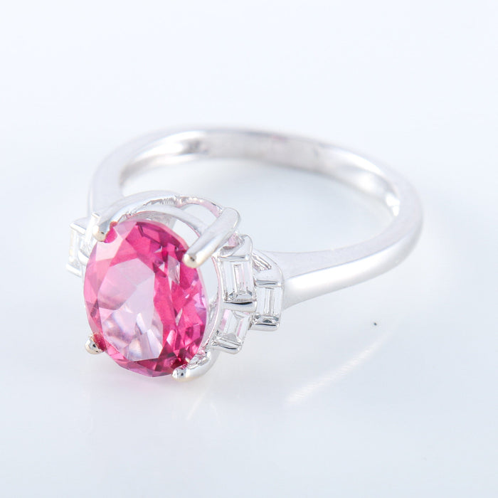 Bague 51 Bague Tourmaline rose Diamants baguette 58 Facettes 1