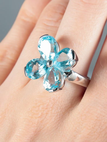Bague 52 Bague Trèfle à quatre feuilles Topazes bleues 58 Facettes