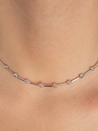 Collier COLLIER MODERNE OR BLANC & DIAMANTS 58 Facettes BO/210034