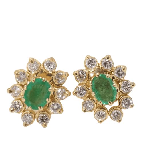 Boucles d'oreilles Boucles d'oreilles marguerite en or jaune, émeraudes, diamants 58 Facettes 31991