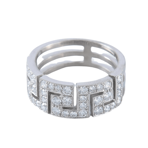Bague 54 Bague à motifs grecs, diamants et platine 58 Facettes