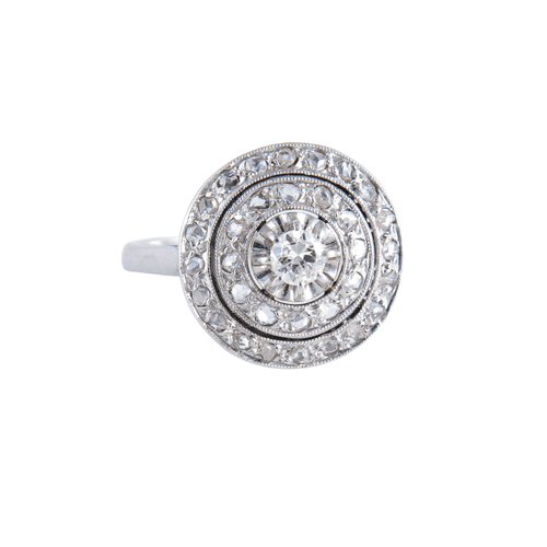 Bague 50 Bague Rosace diamants, époque Art Déco 58 Facettes