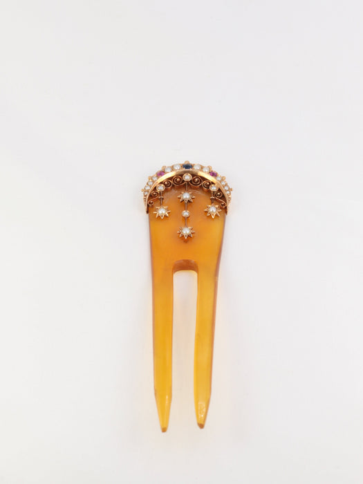 Accessoire Peigne ancien en or, perles fines, saphirs et rubis 58 Facettes 659