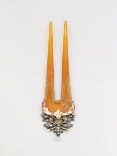 Accessoire Peigne en or, diamants et perles fines 58 Facettes 660