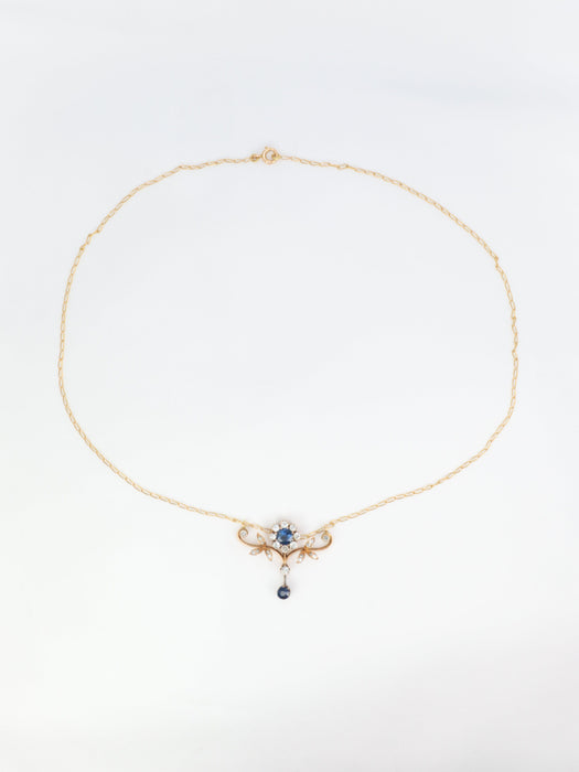 Collier Collier Art Nouveau Fleur saphirs et diamants 58 Facettes 391.15