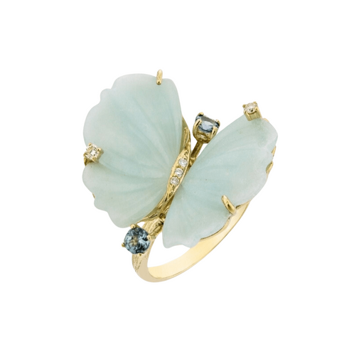 Bague 56 Bague Papillon en or jaune, quartz bleu clair et diamants - EU56 58 Facettes CHT-BUTT-RI-BQDI