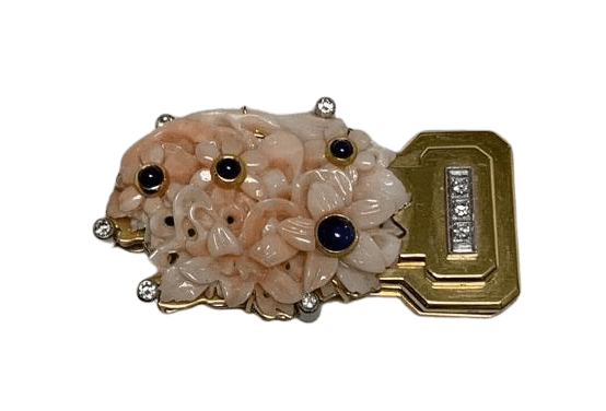 Clip Clip or jaune corail, diamant et cabochon saphir 58 Facettes CEY22