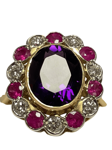 Bague 55 Bague ovale festonnée Améthyste Diamants Rubis 58 Facettes