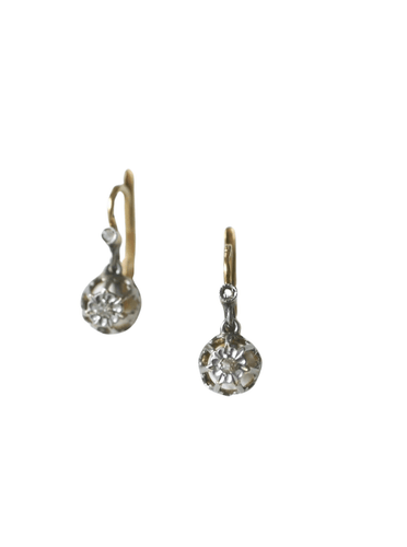 Boucles d'oreilles Dormeuses anciennes en or, platine, et diamants 58 Facettes