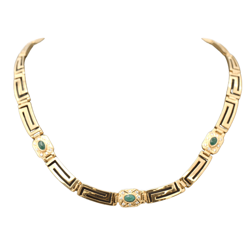 Necklace Necklace Yellow gold Greco style Emeralds Zircons 58 Facettes E360510