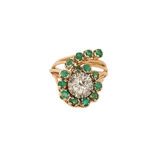 Bague 52.5 Bague Or Jaune Emeraude Diamants 58 Facettes LOT 814