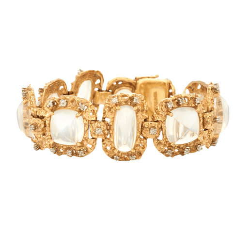 SERVAN bracelet - Set in yellow gold, moonstones and diamonds 58 Facettes